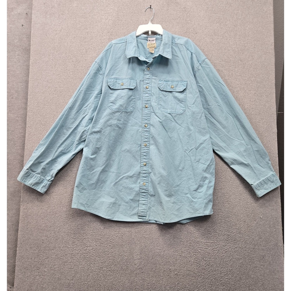 L.L. Bean Men Button Up Shirt 3XL TALL Blue Sunwashed Canvas Traditional Fit